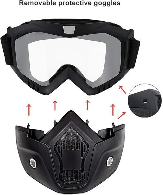 Transparent Glass Bike Riding Goggles Mask With Detachable Face Mask