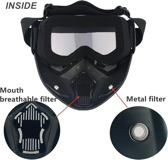 Transparent Glass Bike Riding Goggles Mask With Detachable Face Mask