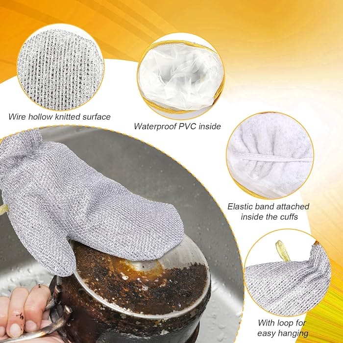 Steel Wire Dishwashing Glove, Multipurpose Anti-Scratch Waterproof Cleaning Rag